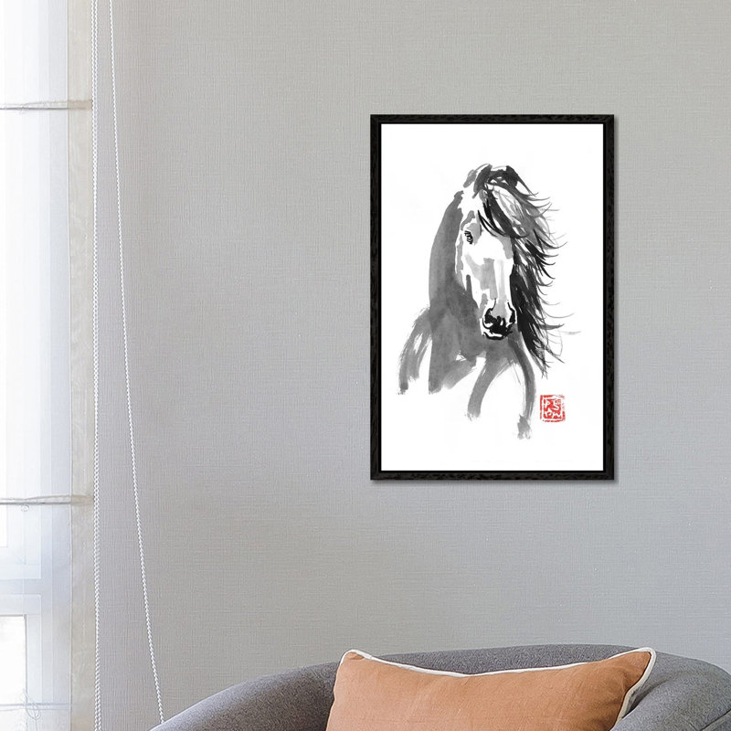 Horse In The Wind by Péchane - Painting on Canvas, 66.04 cm H x 45.72 cm W, Black Framed