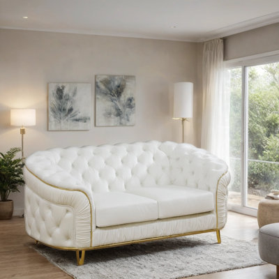 70" Velvet Tufted Chesterfield Loveseat With Gold Accents