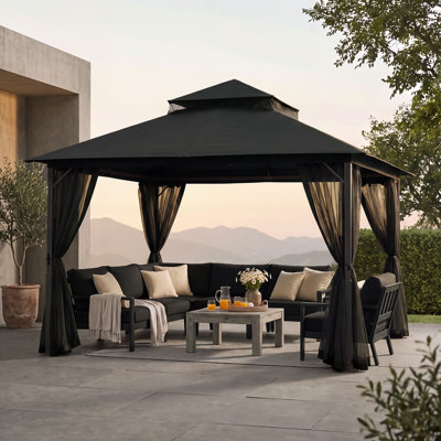 Double-Tiered Patio Gazebo with Screened Mesh Walls