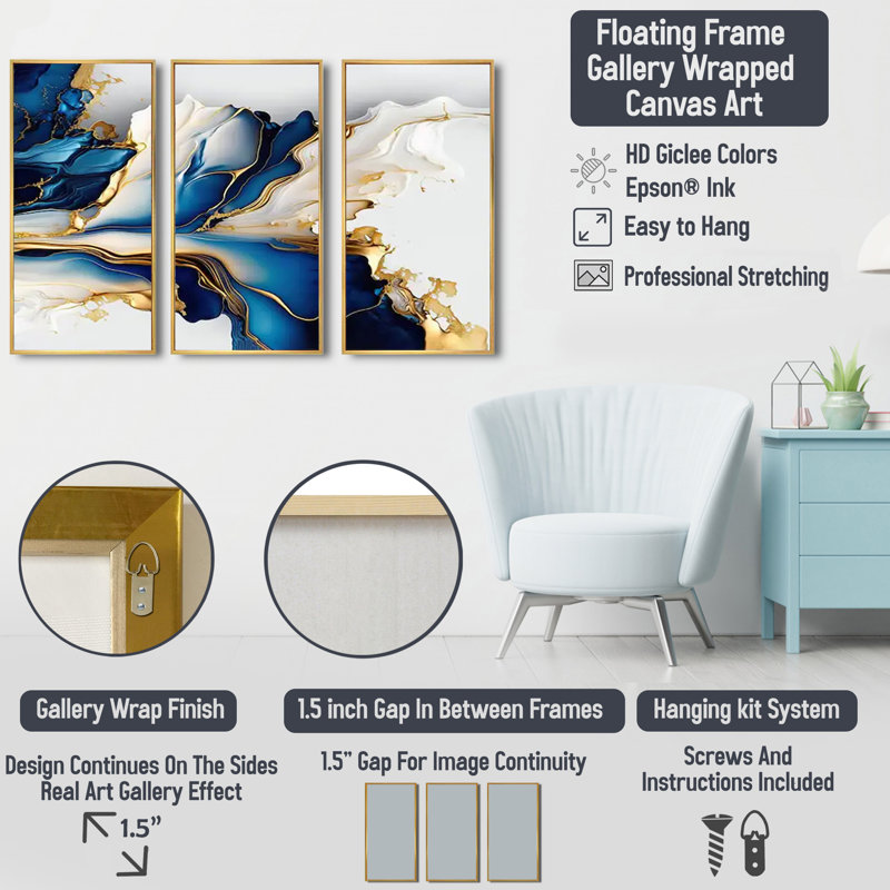 Abstract Geode Gold and Blue Canvas Art Print, 48" x 32"