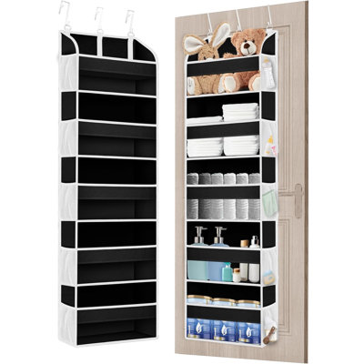 Paquet de 1 organisateur de rangement au-dessus de la porte avec 5 pochettes, 10 pochettes latérales en filet, capacité de poids de 44 lb, organisateurs de porte et rangement pour la chambre à coucher, la salle de bain, la chambre de bébé, le garde-manger, le dortoir (noir)