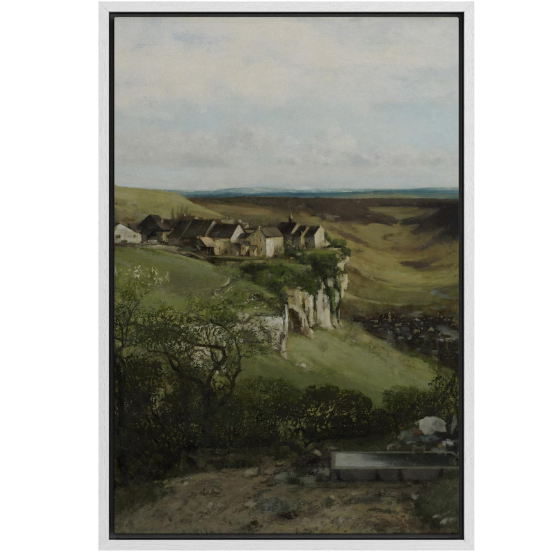 Charmant village, falaise, campagne rustique, illustrations de paysage champêtre français, H 36 po x l 24 po, Blanc
