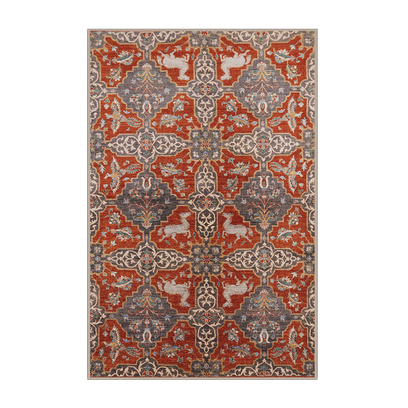 Tapis géométrique rouille / gris / beige, Rectangle 7 pi x 9 pi