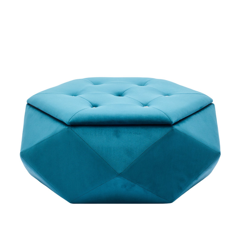 Blue Velvet Multi - Function Polygon Diamond , Footrest, Seating And Storage, 34"L X 30.5"W 13.5"H, Suitable For Dorm Elegant Storage Footrest Bedroom Living Area, 34 Inches Long, 30.5 Wide, 13.5 High