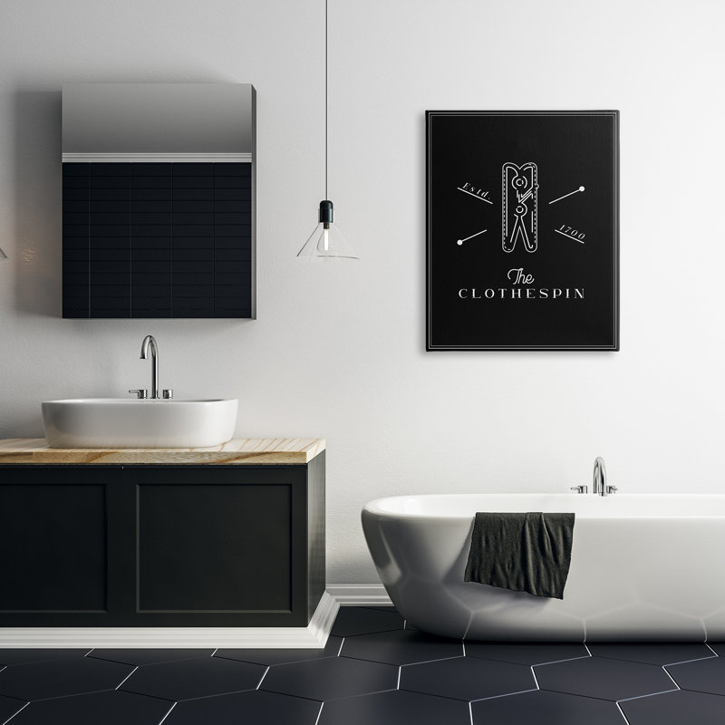 The minimal de la pince à linge noir et blanc - Illustration, H 40 po x l 30 po x P 1,5 po, Toile tendue