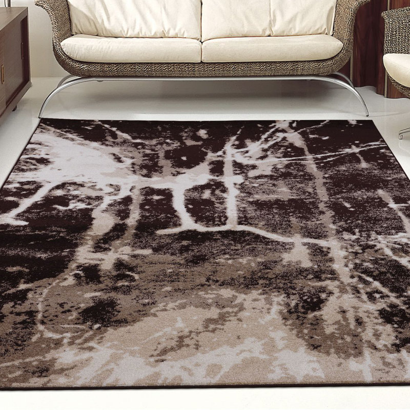Brun foncé abstrait/tapis décoratif crème, Rectangle 3 pi 9 po x 5 pi 5 po