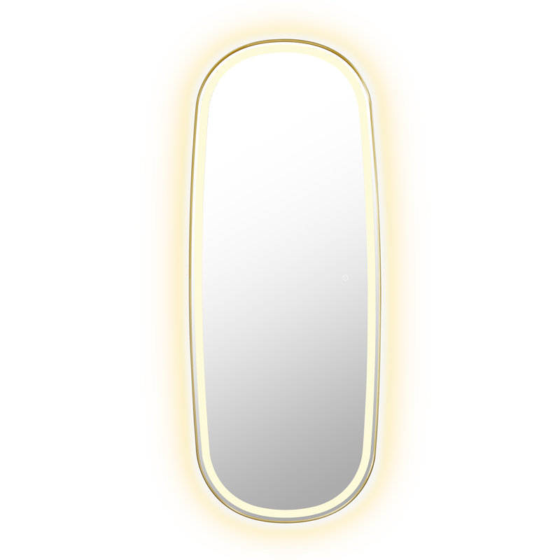 Miroir mural de salle de bain / habillage rectangulaire en aluminium à intensité variable de 26 po x 65 po Cellini, Or brossé