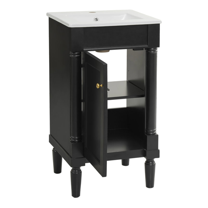 Armoire de salle de bain de style français 18 po avec rangement, solution pour petit espace avec lavabo en céramique, tablette réglable, charnières à fermeture en douceur