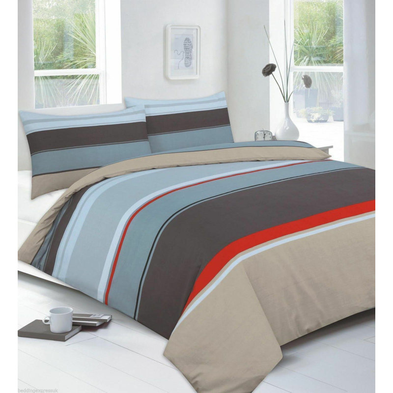 Blum Striped Duvet Cover Set with Pillowcases, Chocolate, King Duvet Cover + 2 Standard Pillowcases
