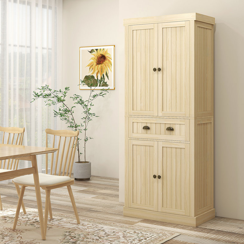 Grande armoire de rangement autoportante pour garde-manger, Bois naturel