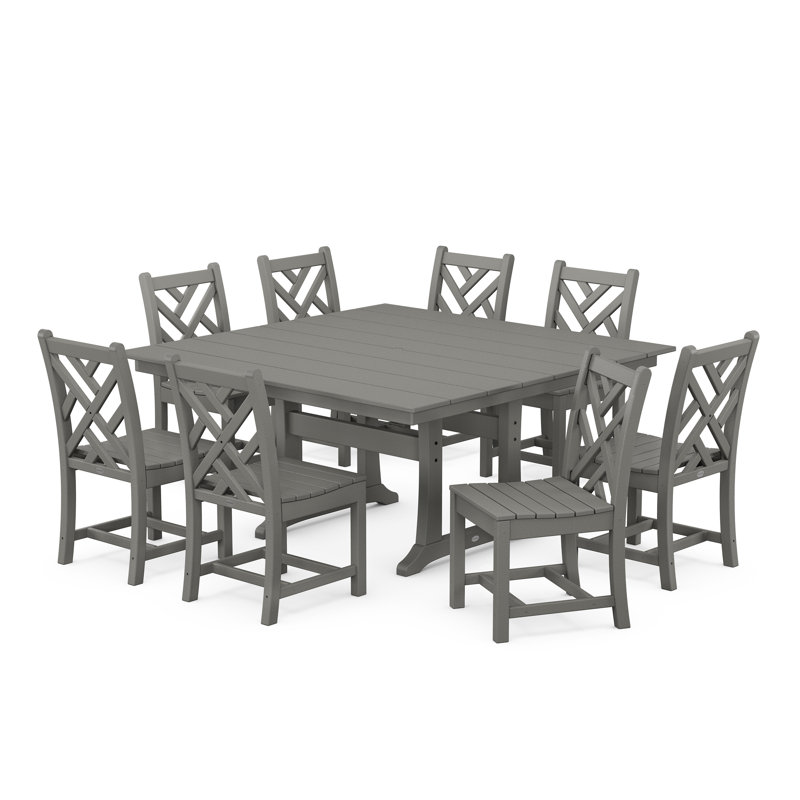 Chippendale 9-Piece Farmhouse Trestle Dining Set, Slate Gray