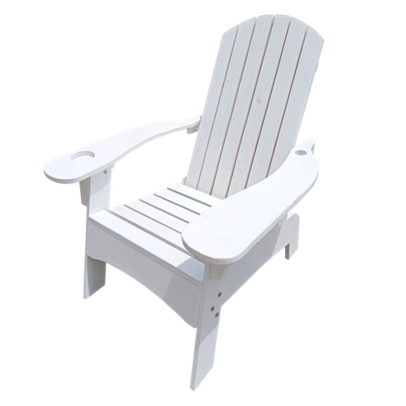 Outdoor Or Indoor Wood Adirondack Chair With An Hole To Hold Umbrella On The Arm ,White, White