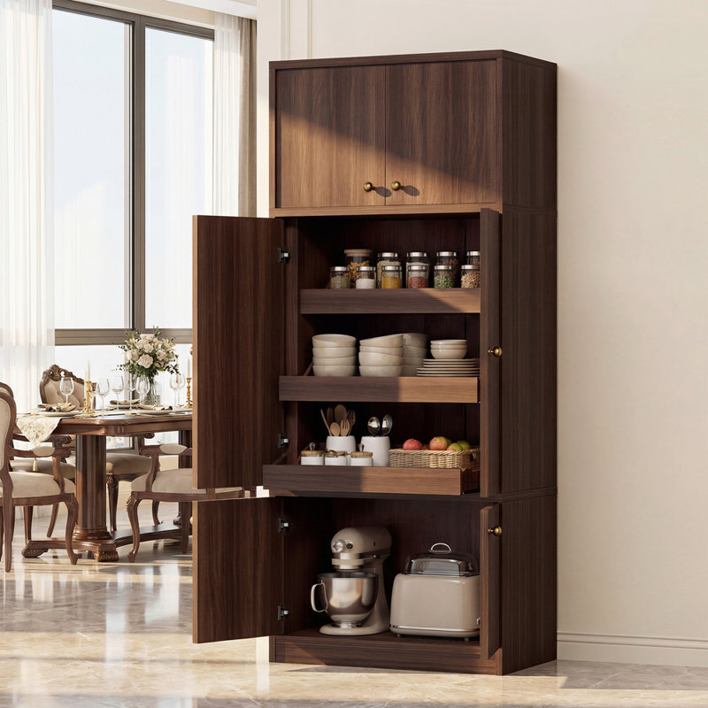 Armoire de rangement haute autoportante de 71 pouces avec portes et tablettes, tablettes réglables