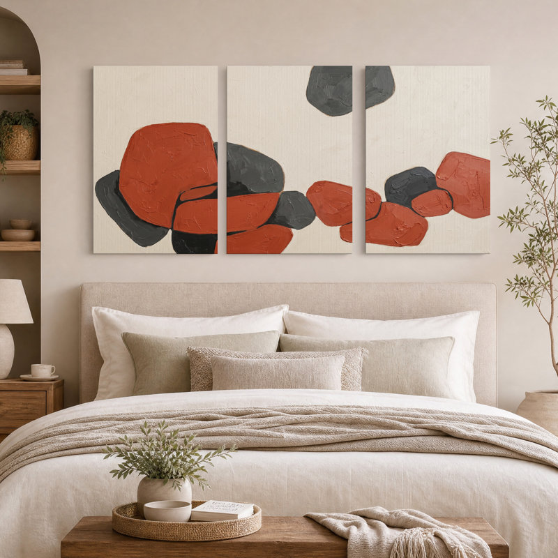 Ensemble de 3 toiles abstraites texturées rouille et grises, H 24 po x l 16 po x 3 pièces