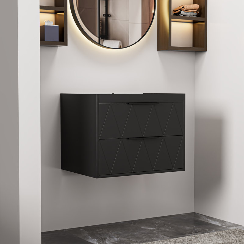 Base de meuble-lavabo simple mural 24 po seulement, armoire flottante avec tiroirs à fermeture en douceur, comptoir d'évier non inclus
