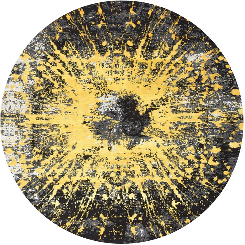 Tapis gris/jaune, Rond 7 pi