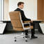 Fauteuil de direction en cuir véritable à dossier moyen avec structure en aluminium et fauteuil pivotant pour ordinateur-1328196404