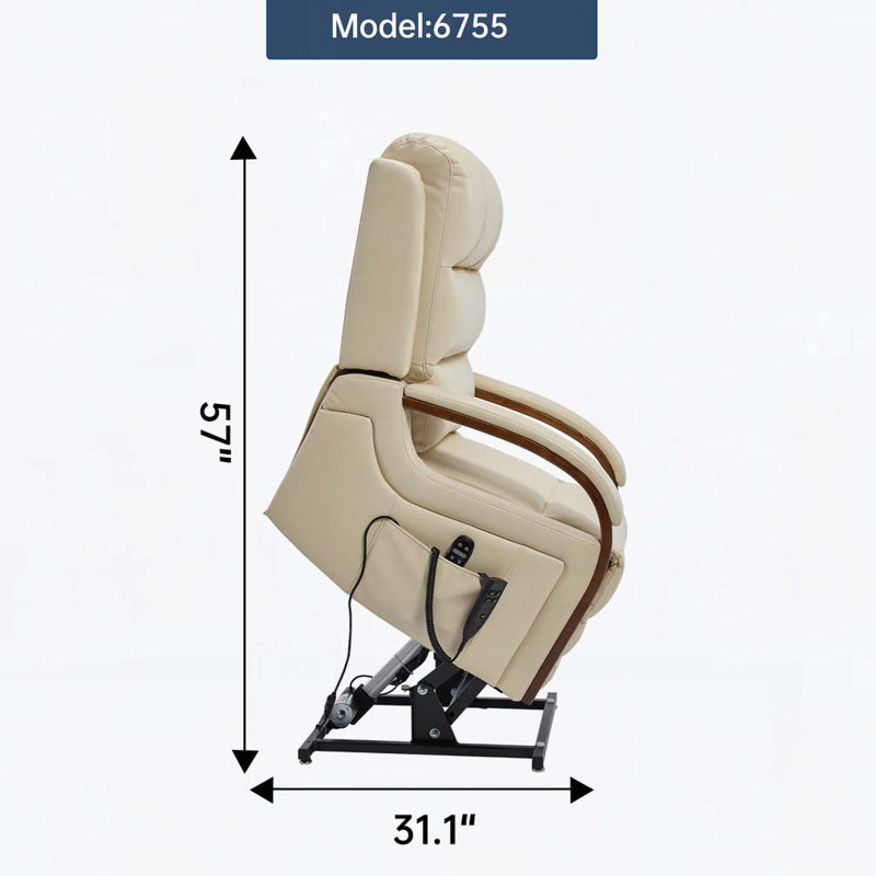Power Lift Recliner Chair with Solid Wood Armrests, Heat Massage and Heavy Duty Motion Mechanism, Beige