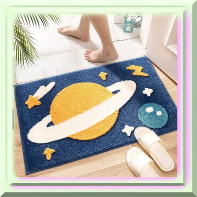 GalacticSoft Microfiber Bath Mat - Absorbent, Non-Skid, Machine Washable Rug for Kids' Bathroom, Bedroom, Kitchen, and Dining Spaces, Cute Space Design