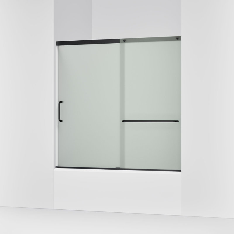 Elate Sliding Bath Door, 56-3/4-In H X 56-1/4 - 59-5/8-In W, With 1/4-In Thick Crystal Clear Glass, Black/Frosted