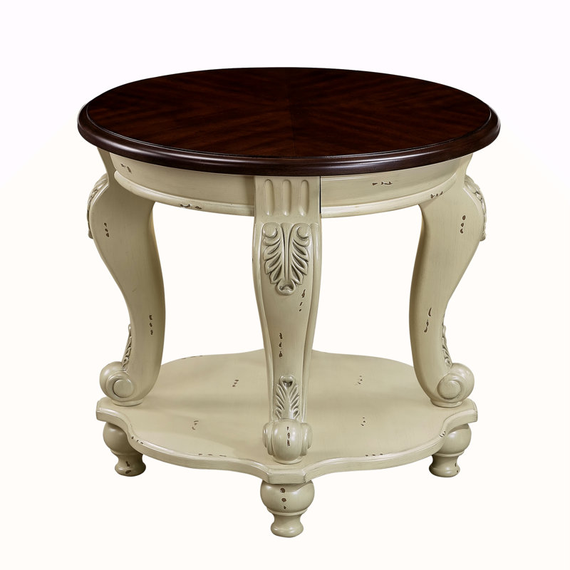 22'' Two Tone Round End Table, Brown, Beige