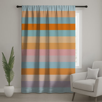 Colorful Horizontal Stripes Window Curtains, Stripes Sheer & Blockout Curtains - 1 Panel