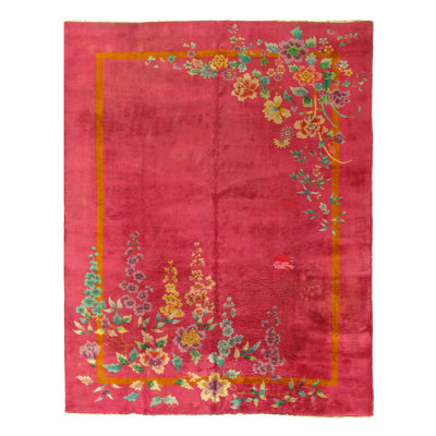 Tapis rouge / rose / vert en laine unique de 8 pi 9 po x 11 pi 3 po Albany