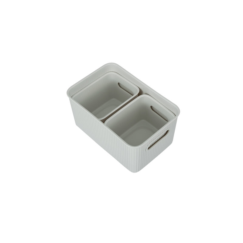 3 Piece Plastic Bin Set, Off White