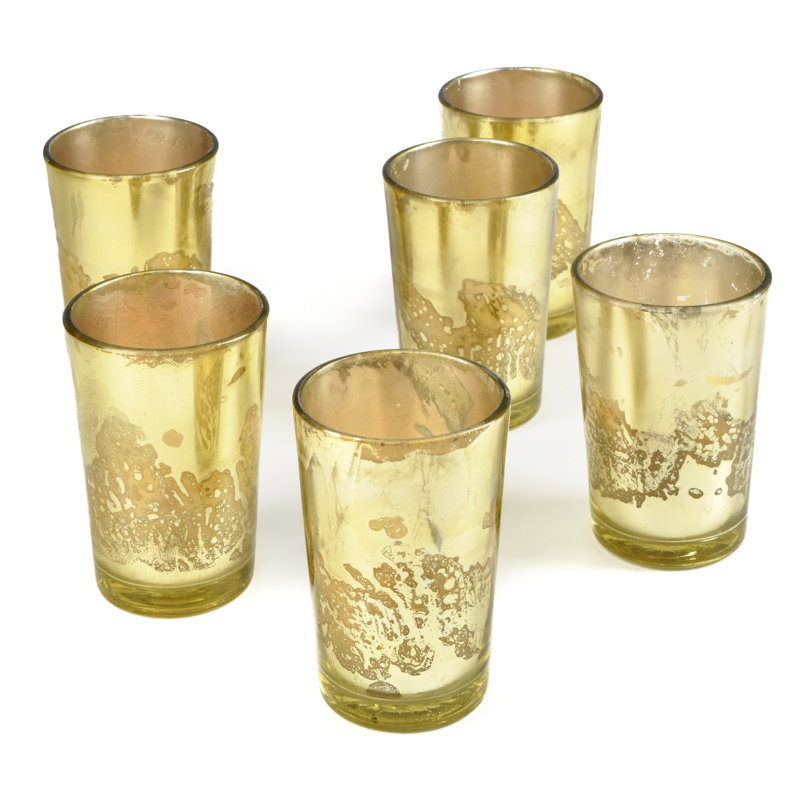 3.5'' H Glass Tabletop Votive Holder with Candle Included, Gold