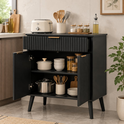Armoires d'appoint 1 tiroir et 2 portes, armoire buffet avec pieds en bois massif pour la cuisine, le vestibule et le salon