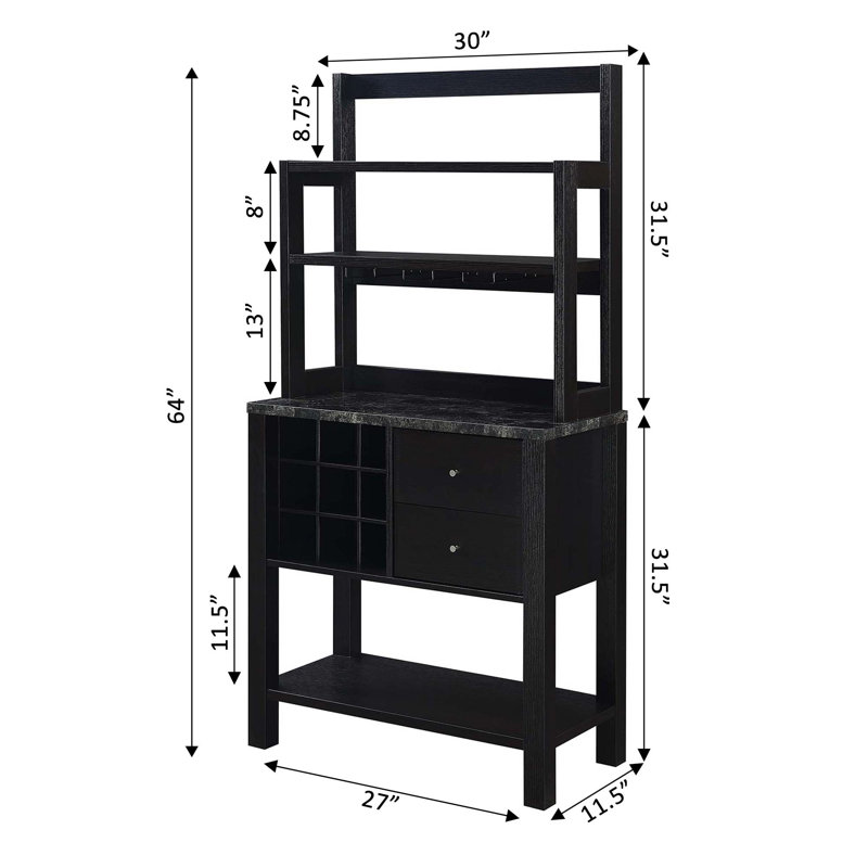 Billyjack 31'' Bar Cabinet, Black Faux Marble/Black