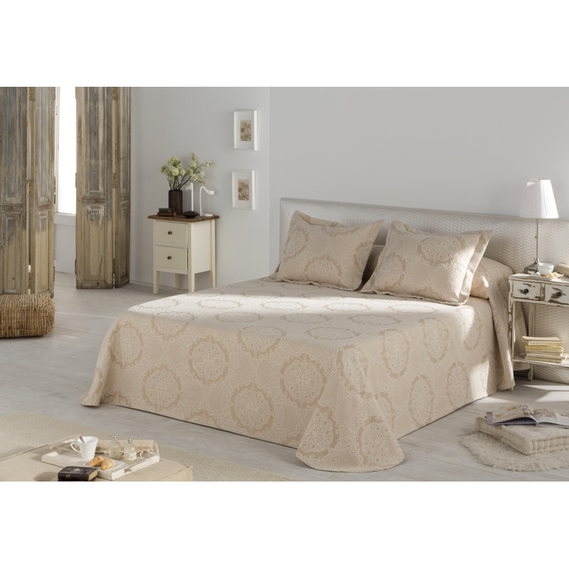 Nathalia No Pattern Bedspread, 270 x 270 cm Bedspread, Beige