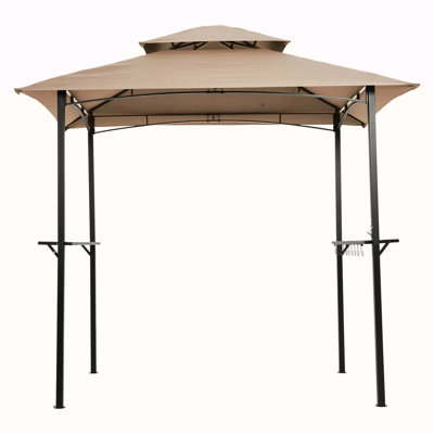 Outdoor Grill Gazebo 8 X 5 Ft, Shelter Tent, Double Tier Soft Top Canopy And Steel Frame With Hook And Bar Counters