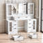 Bureau de meuble-lavabo avec 2 portes, 3 tiroirs et miroir lumineux à DEL, table de maquillage blanche avec prise de courant, armoire en verre RVB et mode 3 lumières-756518943