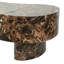Table basse irrégulière moderne en faux travertin, plateau de table en faux marbre imitation bois, avec rangement caché et détails cannelés