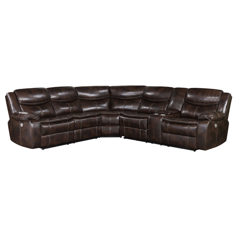 Dark Brown Faux Leather Power Reclining Sectional Sofa with Storage