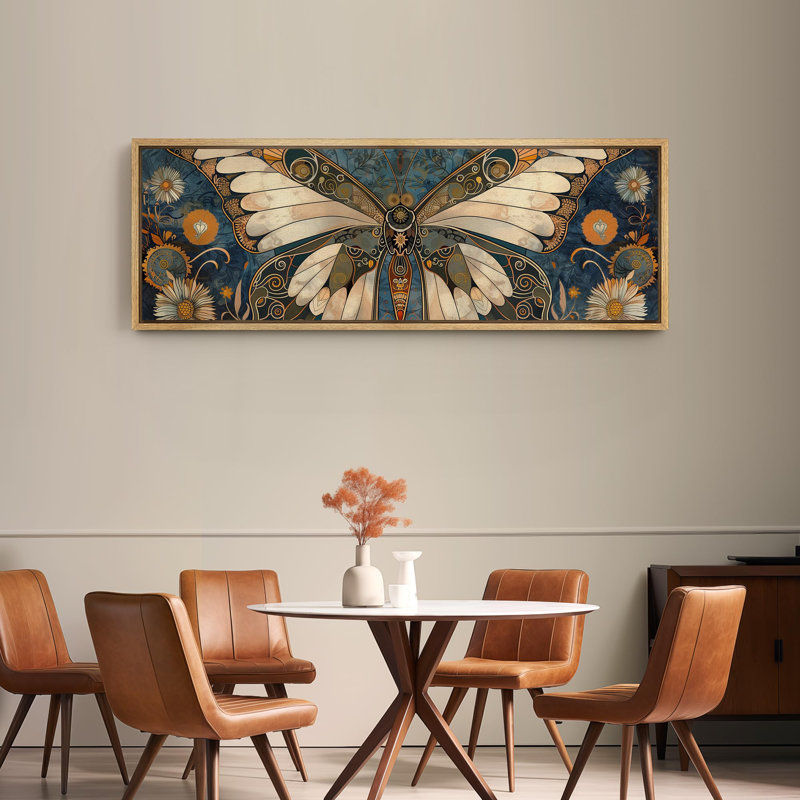 Butterfly Illusion Moody Vintage Modern Rustic Artwork - Extra Large Framed Wall Art Canvas Print, 20" H x 60" W, Natural