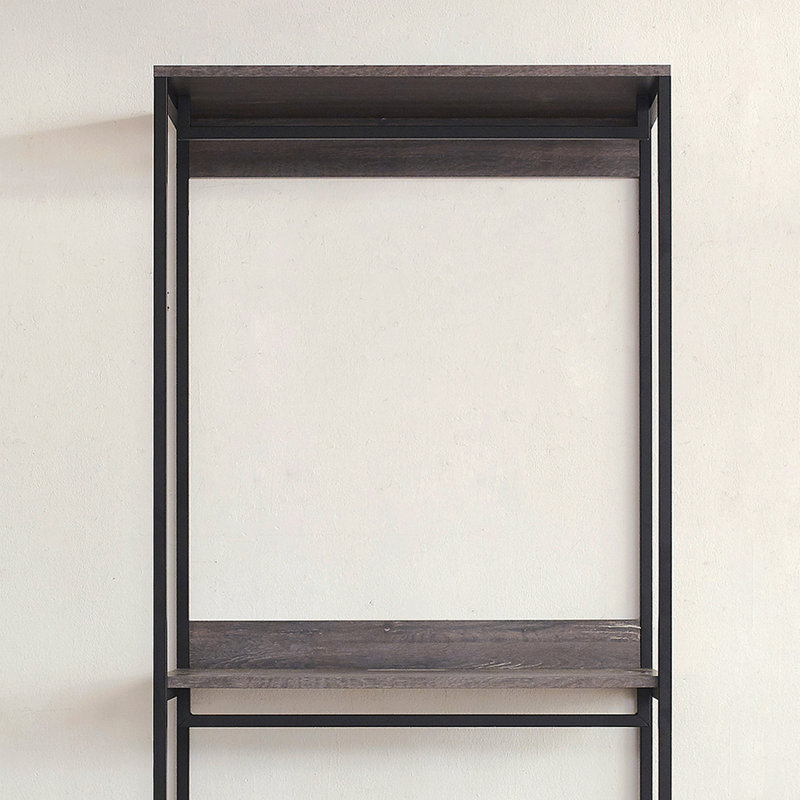 Monica Farmhouse Industrial Wood Walk-In Closet With One Shelf In Rustic Gray, Gray