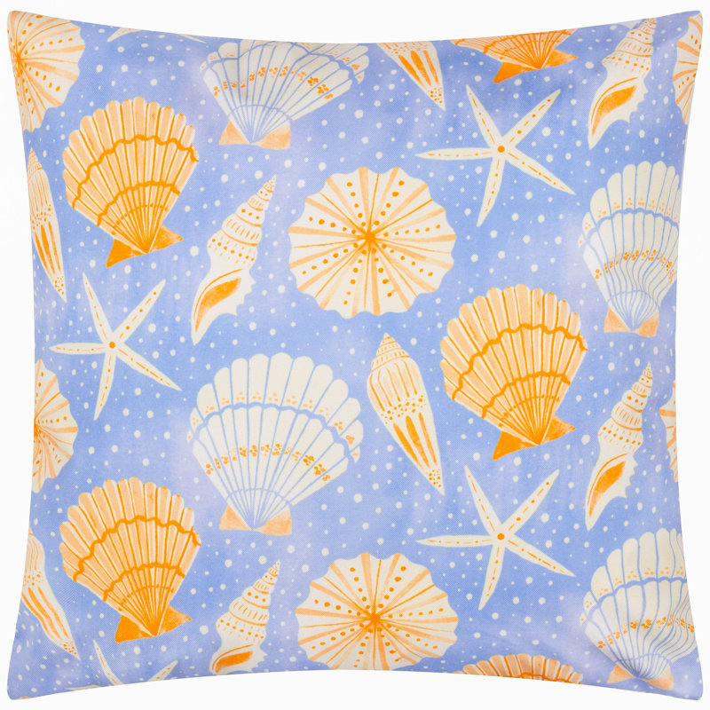 Sea Shells Indoor / Outdoor Blue Square Cushion, Pillow Cover Only - No Insert