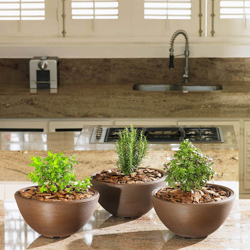 Pot à fleurs en résine Delano, H 10 po x l 20 po x p 20 po, Moka