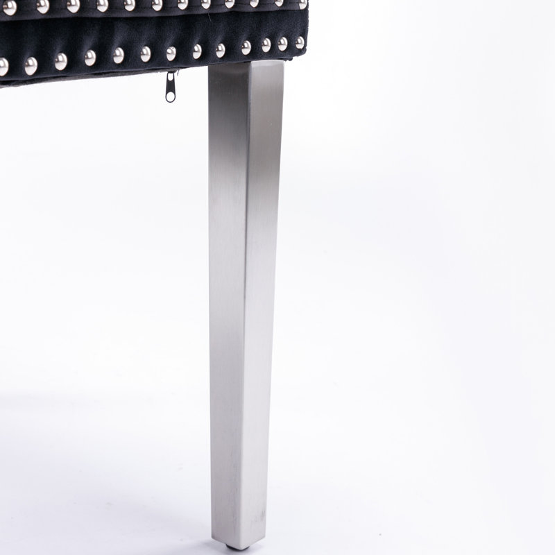 Chaise en velours moelleux avec garniture cloutée, Noir, Argent argent