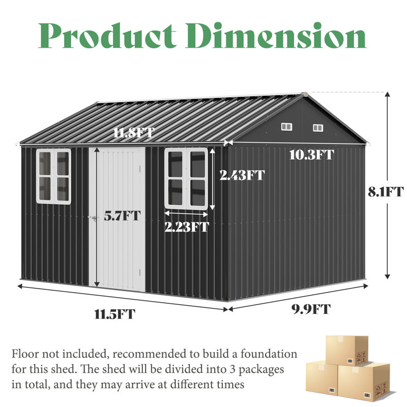  Guardian Shelter Series AMERLIFE 12x10.3x8.2 FT Nordic Cottage Shed with 2 4-Pane Windows Lockable Door, Dark Grey/White