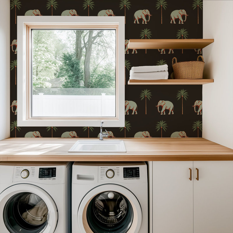 Strolling Elephant - Wallpaper, Self-Adhesive, Onyx Noir, Vinyl