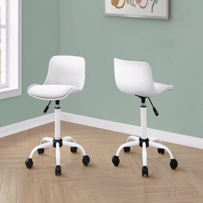 Chaise de bureau, hauteur réglable, pivotante, ergonomique, bureau d'ordinateur, travail, juvénile, aspect cuir blanc, métal blanc, contemporain, moderne