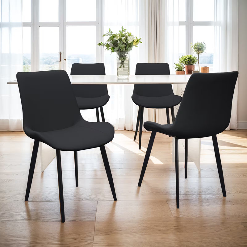 Chaise en polyuréthane avec pieds en métal, Noir, 2
