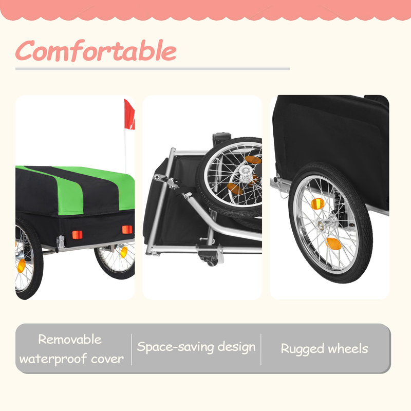 Remorque de cargaison de vélo robuste avec couvercle imperméable amovible, capacité de 88 lb, roues tout-terrain de 16 po