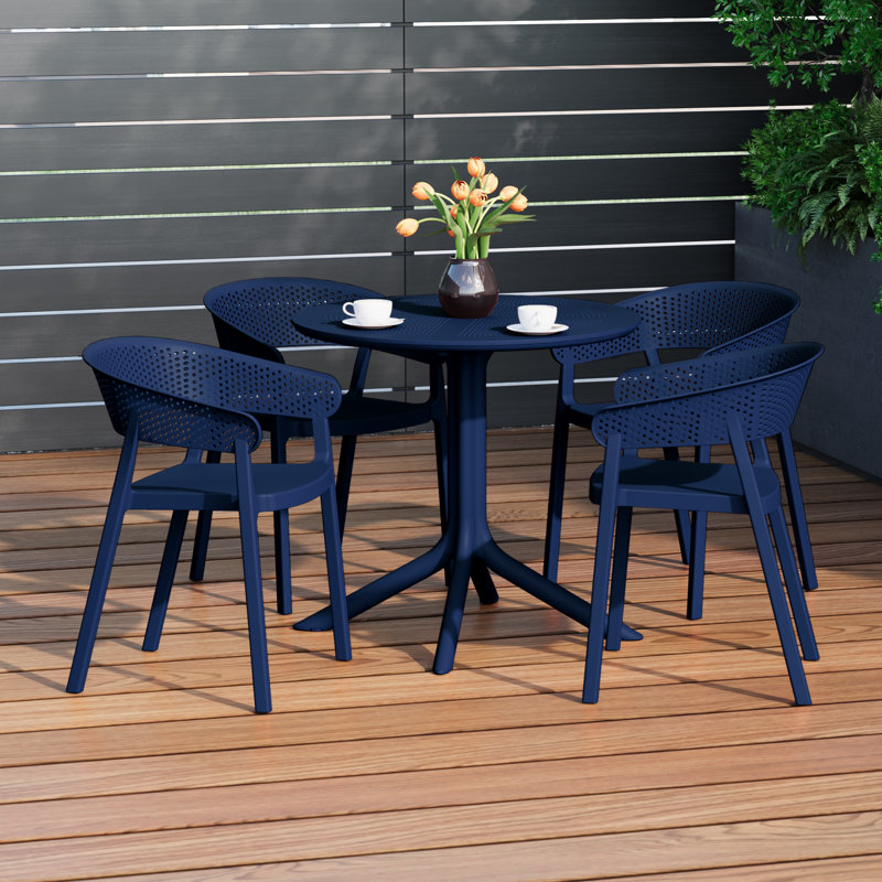 4-Person Outdoor Round Dining Set, Navy