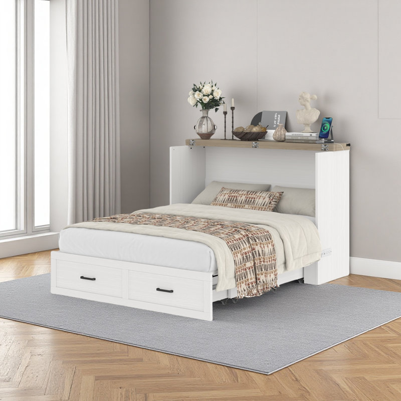 Armoire murale avec station de charge Murphy, Blanc, Grand lit