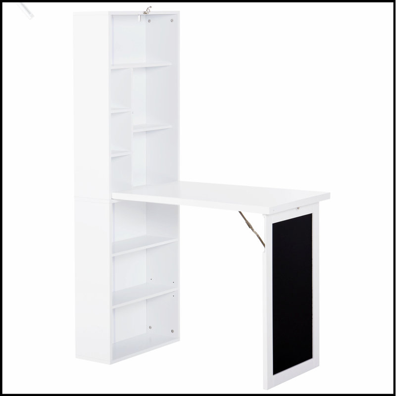 Bureau mural convertible avec tableau noir et tablette latérale HOMcom, poste de travail multifonctionnel