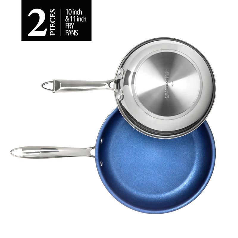 Blue Stainless Steel Nonstick 10" & 11" Fry Pan Set